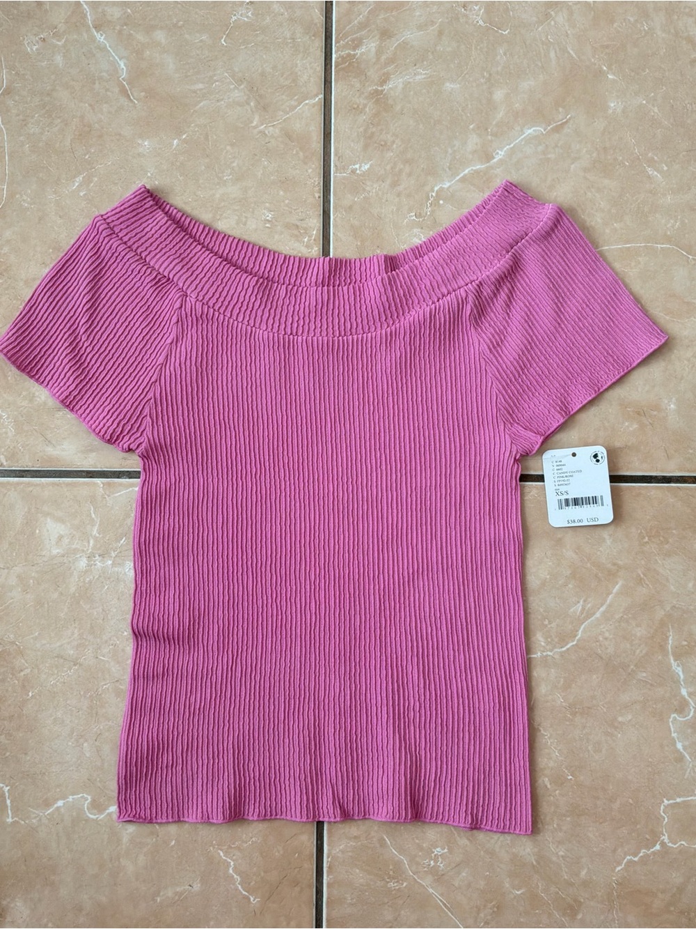 Free People Ribbed Off-Shoulder Crop Top in Pink